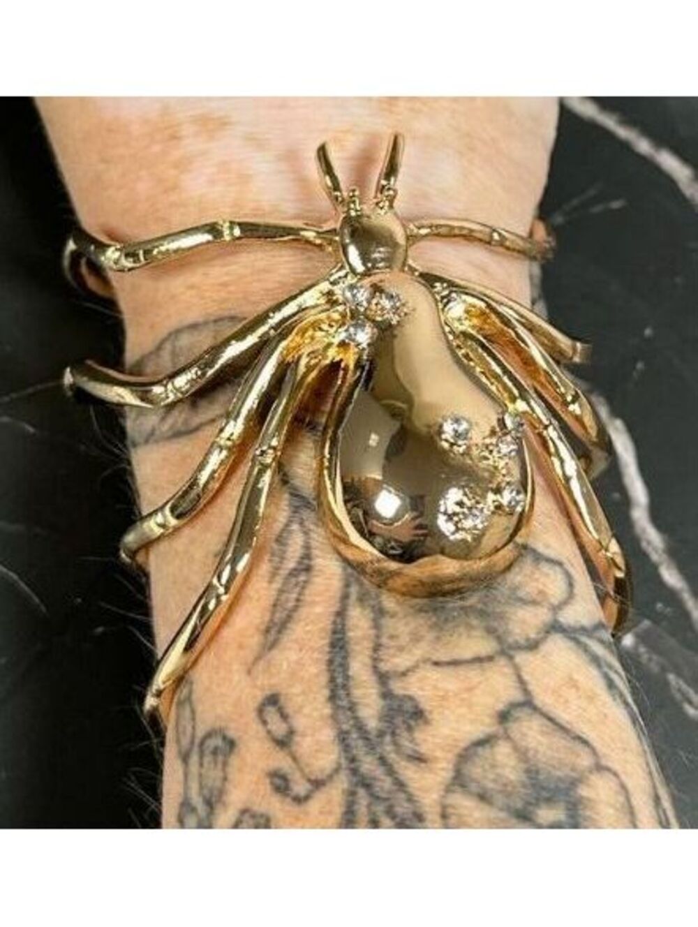 Gold Tone Spider Bracelet with Rhinestone Accents, Unique Statement Jewelry